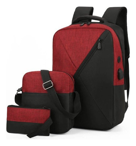 Mochila Antirrobo Carga Usb Escolar Laptop Casual 3 Piezas