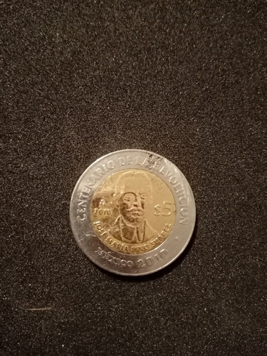 Moneda $5.00 Pesos 2010 José M. Pino Suárez Error Acuñación