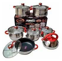Comprar Set De Ollas Valeska En Acero Quirúrgico 14 Pcs Color Rojo
