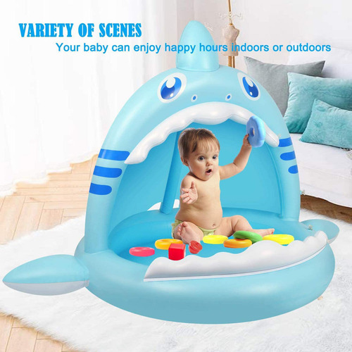 Piscina Infantil Inflable Para Niños Con Sombra Shark
