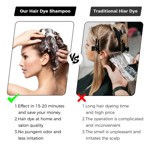 Belezalib Champú Instantáneo Para Tinte De Cabello Negro Par