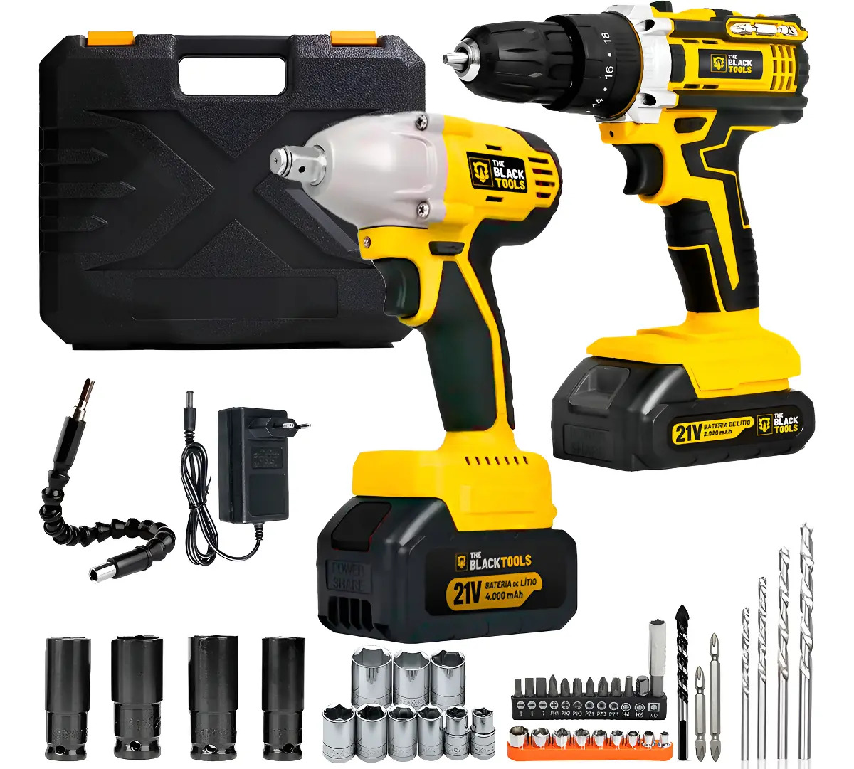 Combo Furadeira Parafusadeira De Impacto 3/8 10mm A Bateria E Chave De Impacto A Bateria Brushless 430nm The Black Tools