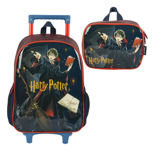Mochila Rodinha E Lancheira Escolar Promo Harry Potter Cor Vermelho