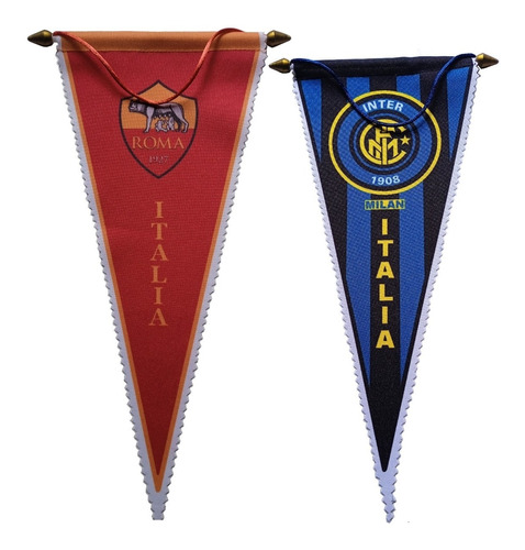 2 Banderines De Futbol De Italia. Roma E Inter. Colección.