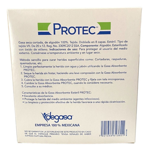 Gasas Estériles Protec Absorbentes 10x10cm 1 Pack De 10 Pzs