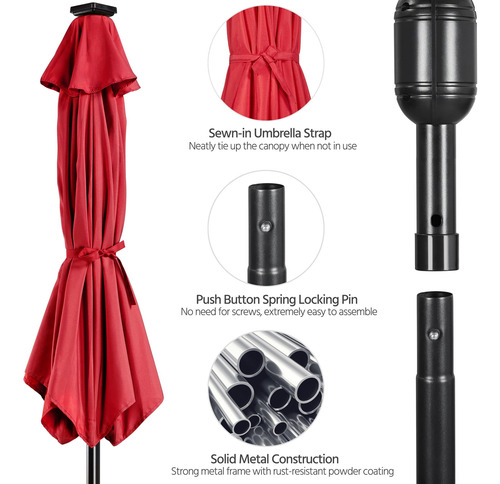 Sombrilla De Patio Solar 3 Metros 32 Luces Led Inclinable