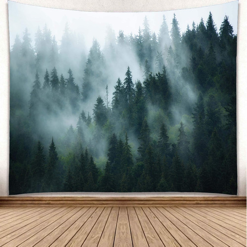 ~? Yisure Bosque Tapiz Pared Colgante Foggy Árbol Tapestry N