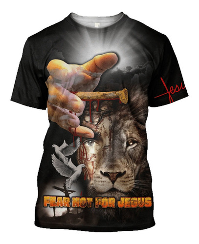 Camiseta Estampada En 3d De Cristo Jesús De León Y Dios Reli