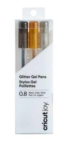 Plumas Glitter Gel 0.8 Negro, Oro Y Plata Cricut Joy