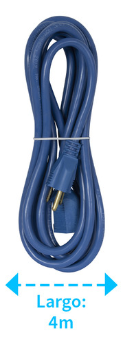 Extensión De Uso Rudo Aterrizada, Clavija Recta, 4m, Iusa Color Azul