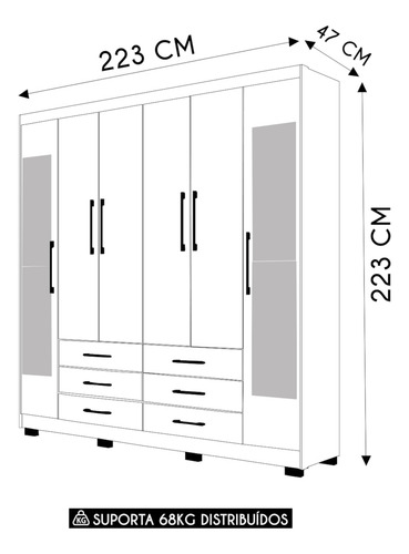 Guarda Roupa Casal 223cm Com Espelho Rick Nature/champanhe V