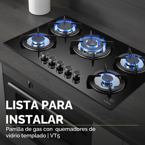 Parrilla Avera Vt5 Gas 5 Quemadores Negro Empotrable Negro