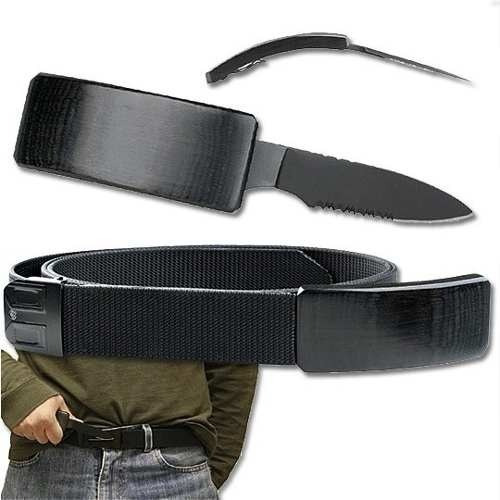 Cinto Tatico Faca Canivete Fivela Com Oculta Na Belt Knife Cor Preto