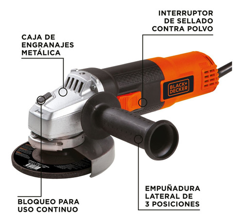 Amoladora Angular 115mm 820w Black Decker G720n Black + Decker G720n-ar Color Naranja