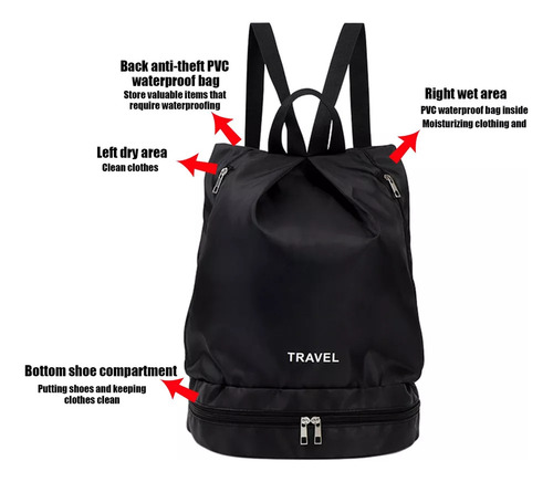 M Mochila De Natación Con Compartimento Para Zapatos -