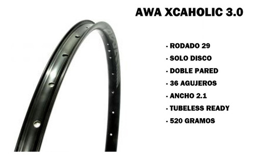 Llanta Aro Awa Xcaholic 3.0 - Rodado 29 - 36 Agujeros Tr 2.1