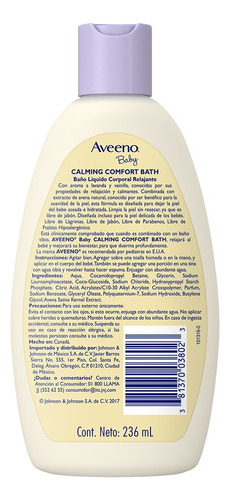 Jabón líquido Aveeno Baby Calming Comfort botella 236mL