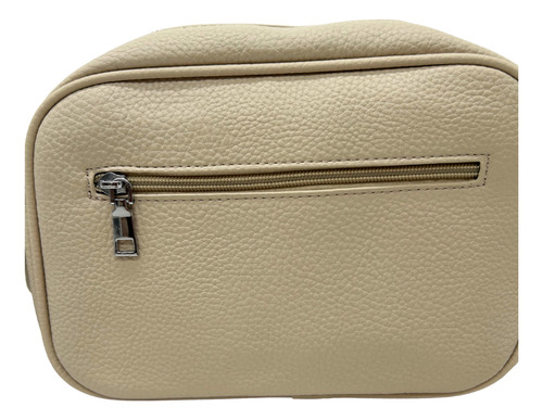 Crossbody Con Doble Compartimento Frontal Beige Lisa Níquel Beige