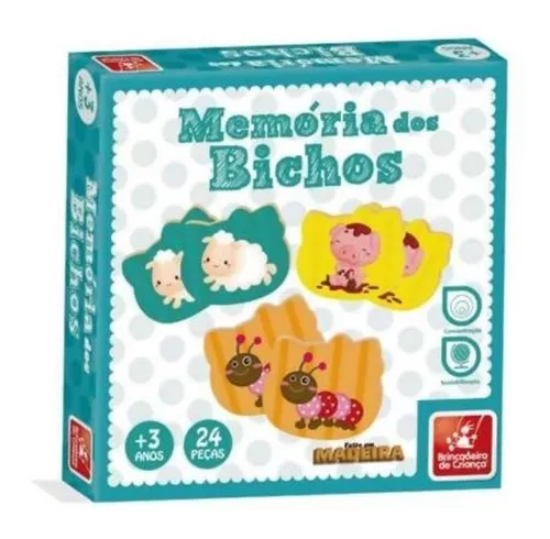 Jogo Da Memória Infantil Bichos Em Madeira - 24 Peças