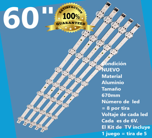 5 Tiras Con 8 Leds Compatible Para 60un7300 60un7300pua