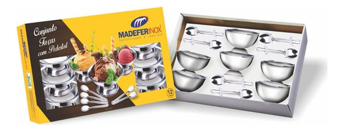 Conjunto Sobremesa Inox C/ Pedestal - 12pçs - Madefer Inox