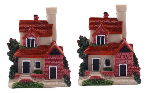 2 Bonitas Casas De Resina En Miniatura Con Paisaje De Jard