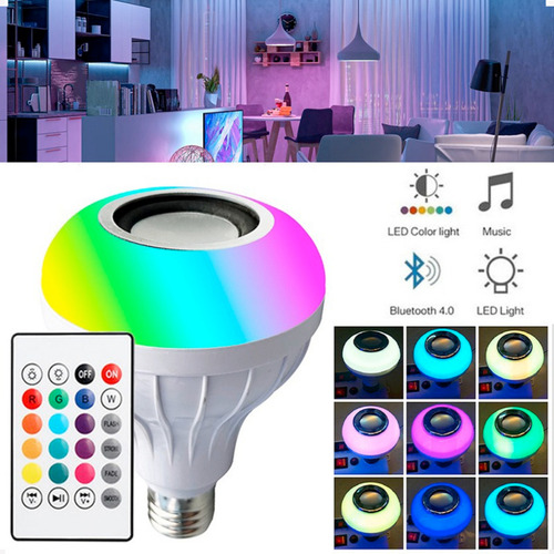 Lampada Caixa De Som Led Rgb Bluetooth Contr Remoto 110/220v