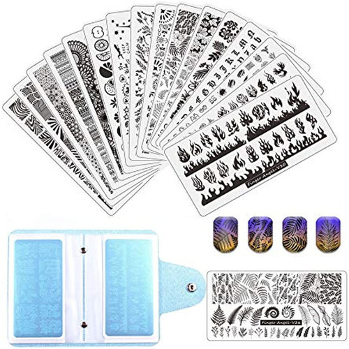 Fingerangel 21pcs Nail Stamp Plate Set 16pcs Mix Design Stam