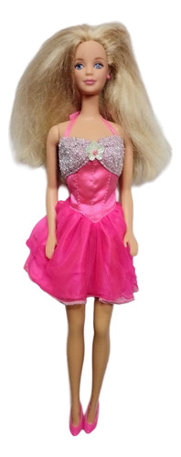 Muñeca Barbie Coleccion 90 Mattel Vestido Fucsia Con Flor (Usado)