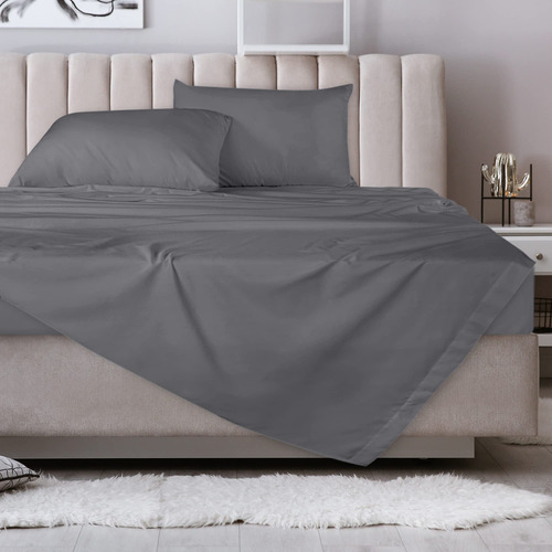 Juego De Sabanas Planas Con 6 Pzs Gris Suaves Y Resistentes