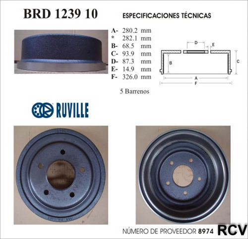 Tambor Frenos Der/izq Trasera Para Ford E150 Econoline  2000