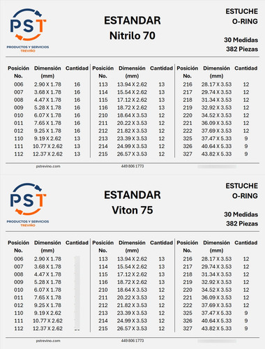 2pz Estuches Oring Estandar Nitrilo 70 Y Viton 75