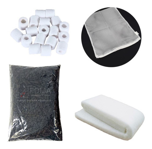 Kit Filtragem Aquário 1kg Cerâmica 1kg Carvão+ 2bolsas 1m Lã