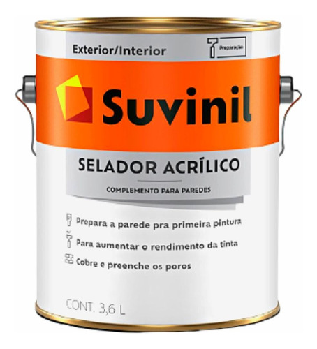 Selador Acrílico Base Água Para Paredes 3,6 Litros Suvinil Cor Branco