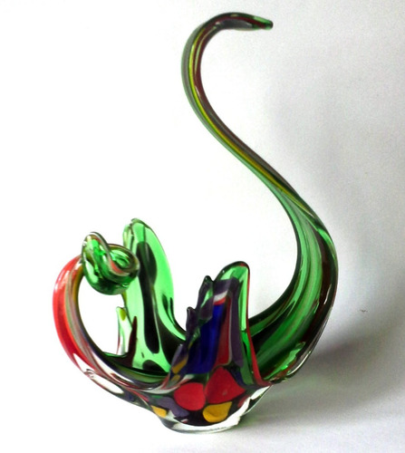 Cesta Forma De Cisne Cristal Murano Años Sesenta Multicolor.