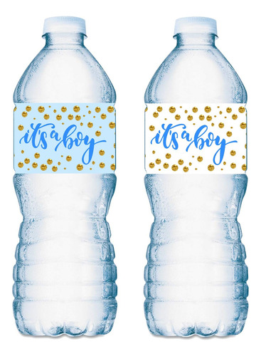 20 Etiquetas Azules Para Botellas De Agua Con Texto En Ingl.