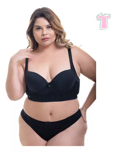 Soutien Cropped Microfibra E Renda Plus Size Ref 1019b