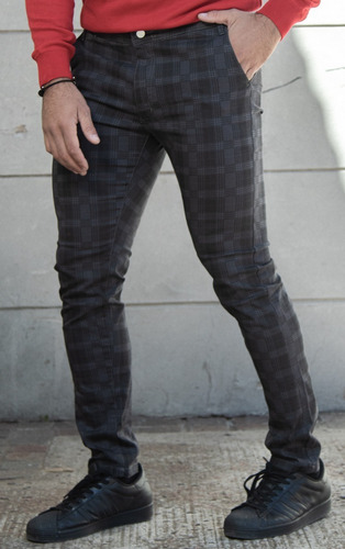 Imagen 2 de 7 de Pantalon Jean Cuadrille Principe De Gales Corte Chino