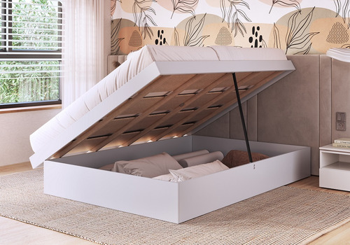 Cama Casal Box Baú 140 Bogotá Branco