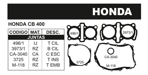 Juego Completo De Juntas Honda Cb 400