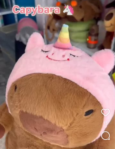 Peluche Almohada Con Manta Capibara Unicornio Rosa 40 Cm Marrón Claro