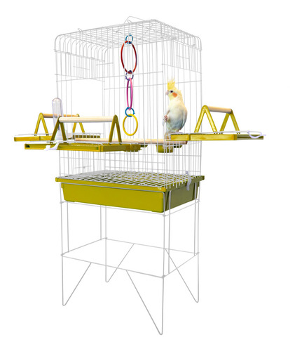 Viveiro Gaiola Calopsita Aves Confort Triplex Slim Segura Cor Arame Branco Com Acessórios Amarelo