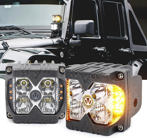 Par De Faros Led Blancos Drl Ambar Estrobo Tipo Baja