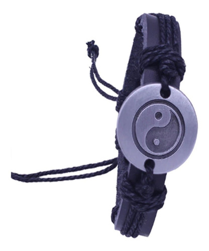 Pulsera Ying Yang Ajustable Sintetica Color Negro