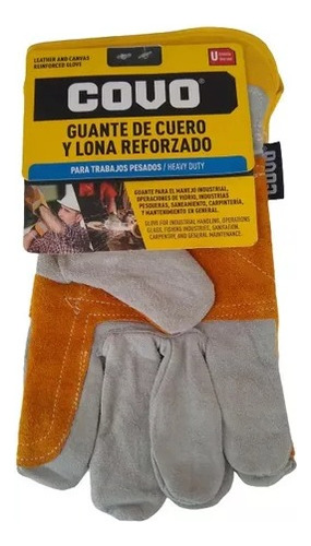 Guante De Cuero Y Lona Reforzado Uso Industrial Covo
