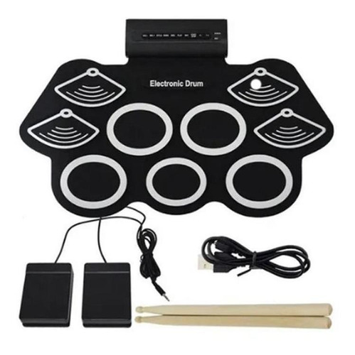 Exbom bateria eletrônica 6 drums 5 metal silicone portátil c pedal preto