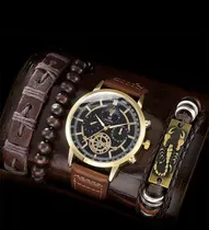 Comprar Reloj Conjunto De Pulseras De Lujo Cuarzo De Cuero Negocios