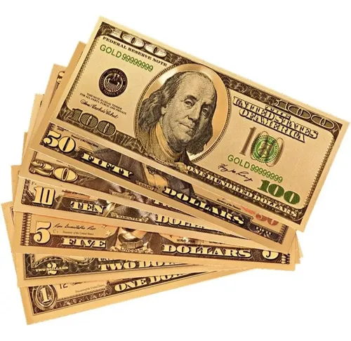 Billetes Dolares Realista Tipo Dorado Set 7 Uni Utileria