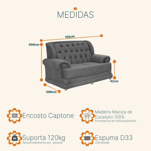 Sofá 2 Lugares Suede Finlândia Cinza - Sofá Casa