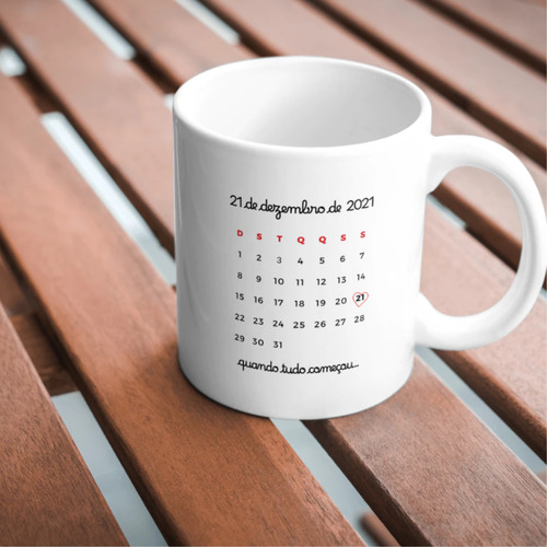 Caneca Namorados Calendário Com Data Personalizada Vermelho